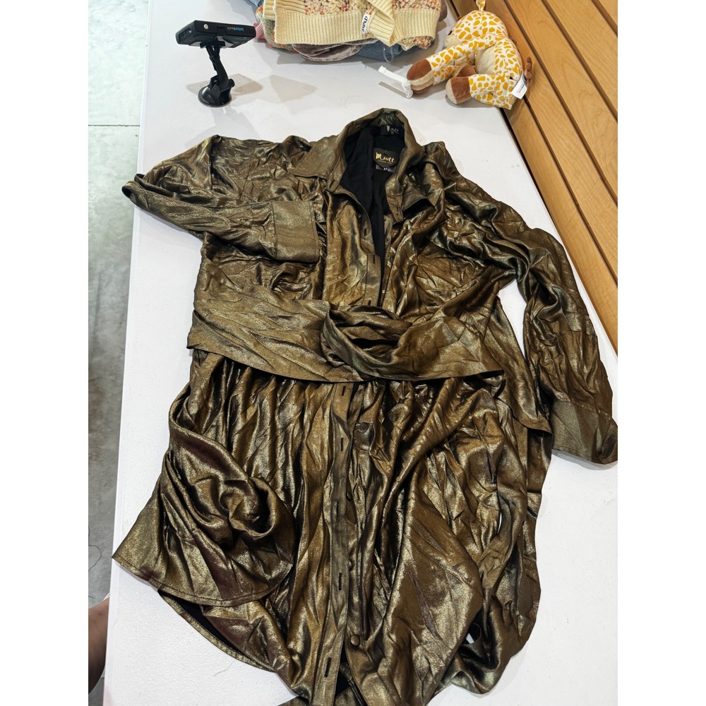 Meritt Clothing Label Metallic Gold Shirt Dress Long Sleeve Draped Front 3XL NWT